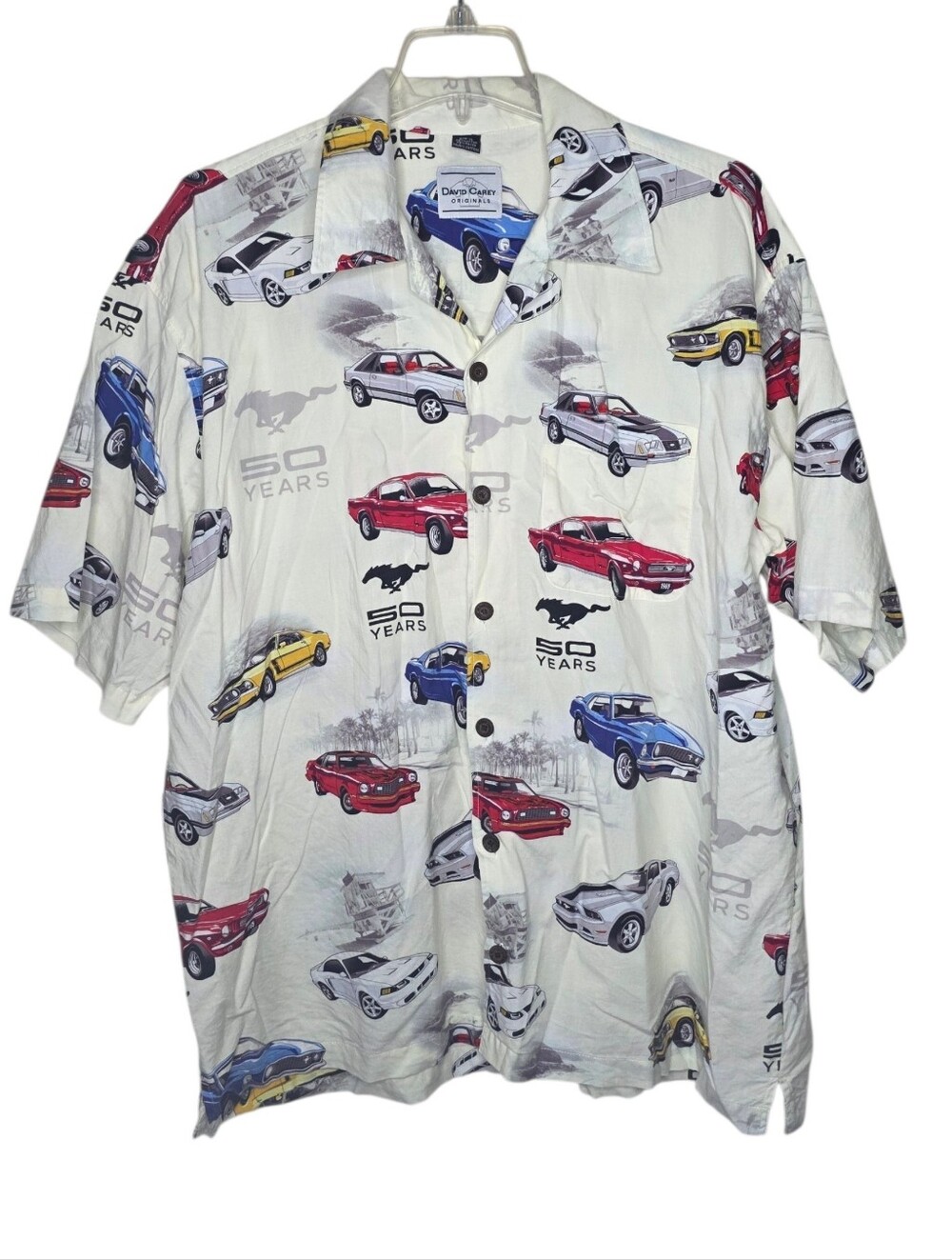 David Carey Originals 50th Anniv. Ford Mustang Graphic Button Down Shirt Size XL